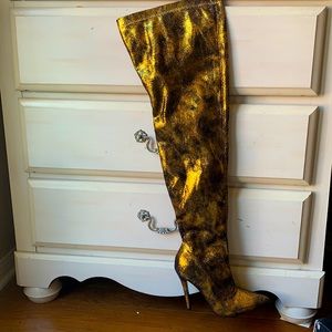 Gold/Black Thigh high boots